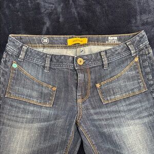 Mek Denim Keri’s Skinny Super Bell low rise  Denim Jeans with Contrast Stitching